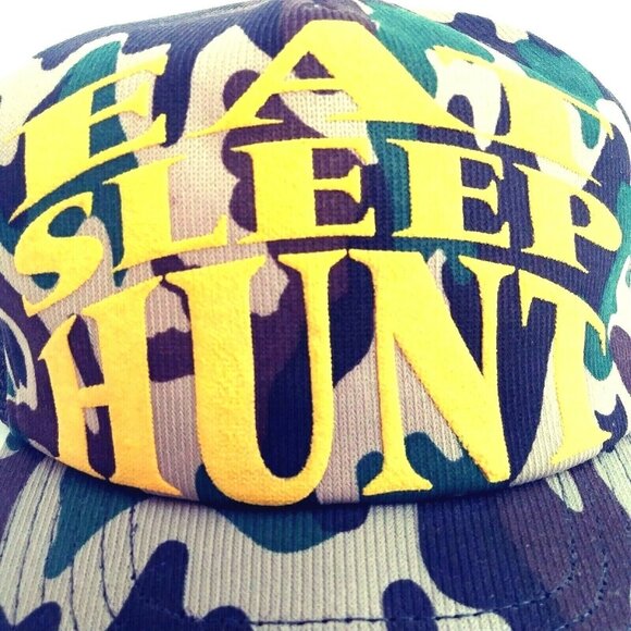 Hunters Camo Truckers Hat EAT SLEEP HUNT Adjustable Snapback Mesh Sides Back - Picture 6 of 6